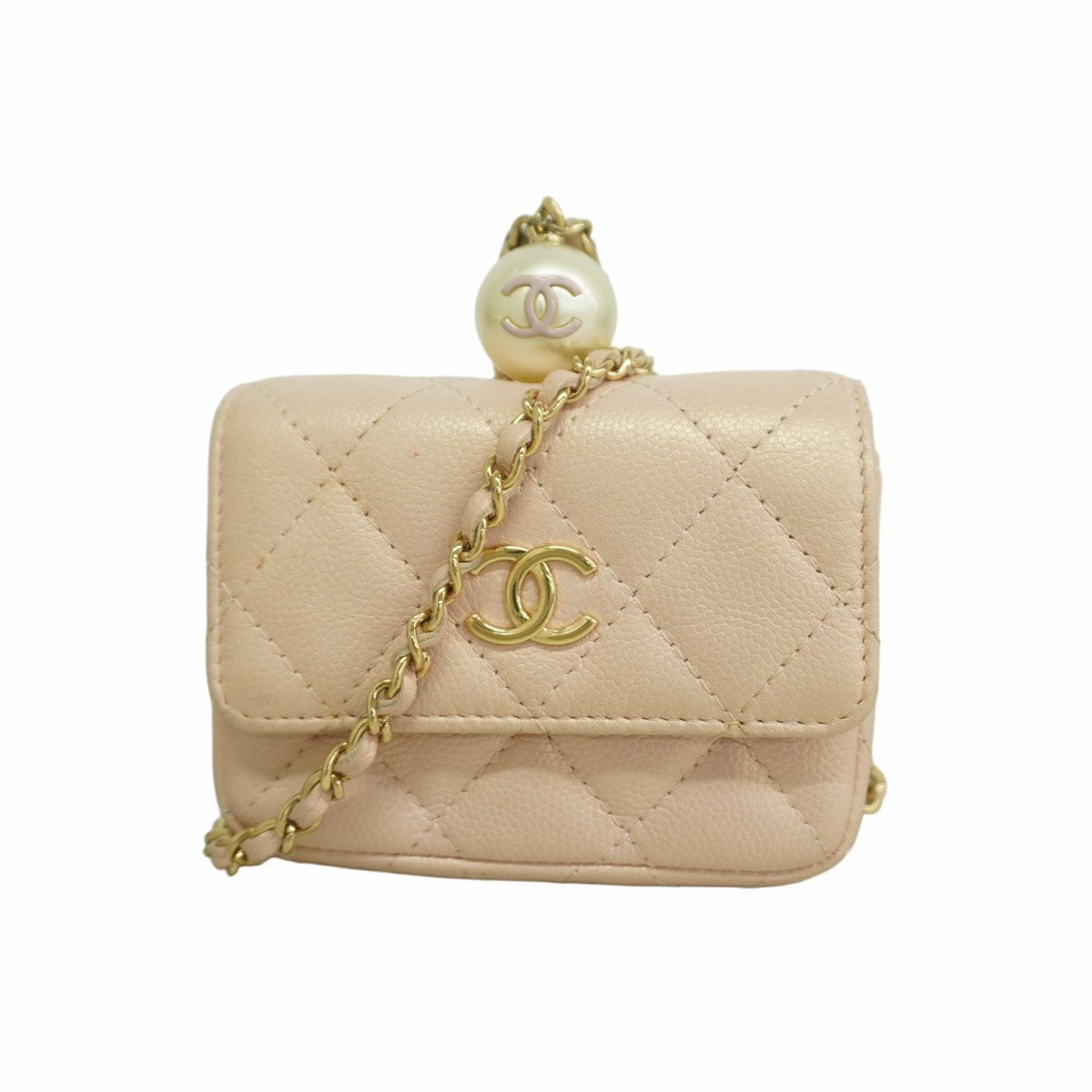 【6dd4449】シャネル ショルダーバッグ マトラッセ チェーンショルダー キャビアスキン ピンク シャンパンゴールド金具【中古】レディース