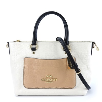 【中古】 コーチ ハンドバッグ F73715 レザー ホワイト ベージュ ブラック ゴールド金具 2WAY ショルダー レディース 女性 COACH