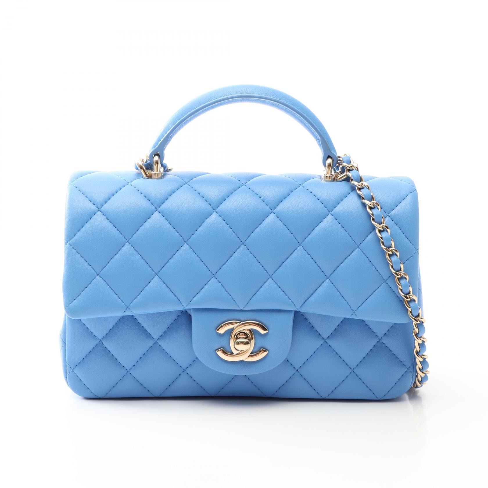 シャネル CHANEL マトラッセ トップハンドル ミニ フラップ 2WAY ショルダーバッグ バッグ ラムスキン(羊革) レディース ブルー系 AS2431 【中古】