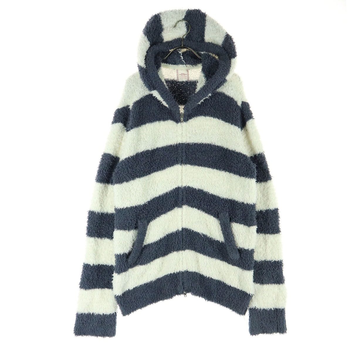 美品 gelato pique ジェラートピケ ボーダー柄 長袖 フルジップ ルームウェア L グレー系