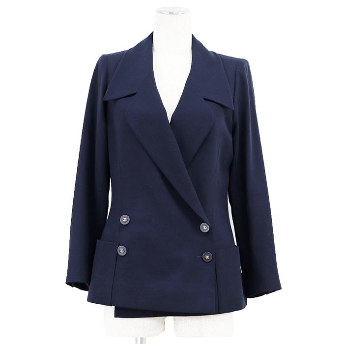 CHANEL BOUTIQUE シャネル ブティック ジャケット ヴィンテージ ダブルブレスト サイズ表記無 レディース COCOマーク ロゴ ボタン アウター ネイビー 紺