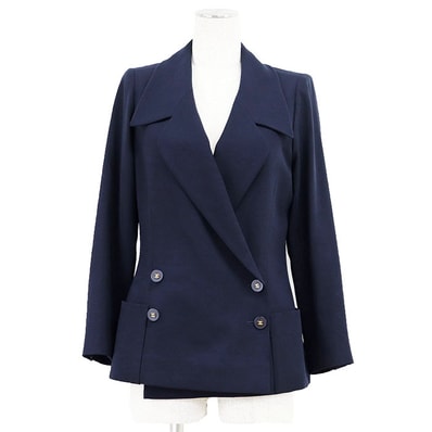 CHANEL BOUTIQUE シャネル ブティック ジャケット ヴィンテージ ダブルブレスト サイズ表記無 レディース COCOマーク ロゴ ボタン アウター ネイビー 紺