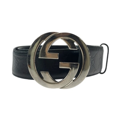 GUCCI グッチ グッチシマ インターロッキング 85cm/34inc ブラック 黒 シルバー金具 レザー ベルト バックル 603660 【中古】