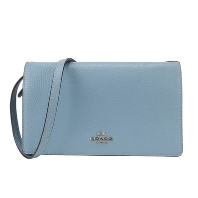 【中古】 コーチ 長財布(かぶせ蓋) ショルダーウォレット F30256 レザー くすみブルー ショルダーバッグ クラッチバッグ 3WAY レディース 女性 COACH