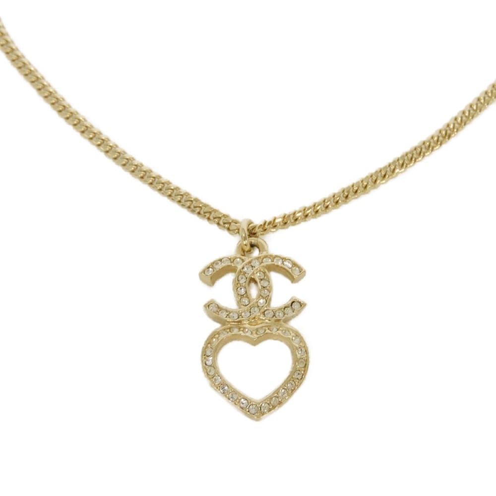 CHANEL シャネル ココマーク ハート クリスタル コスチュームパール ラインストーン メタル F23B CCマーク ストラス クリア ネックレス ABB651