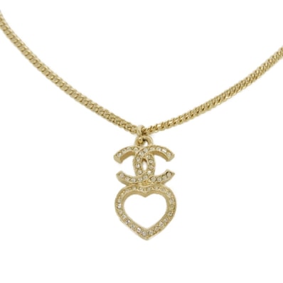 CHANEL シャネル ココマーク ハート クリスタル コスチュームパール ラインストーン メタル F23B CCマーク ストラス クリア ネックレス ABB651