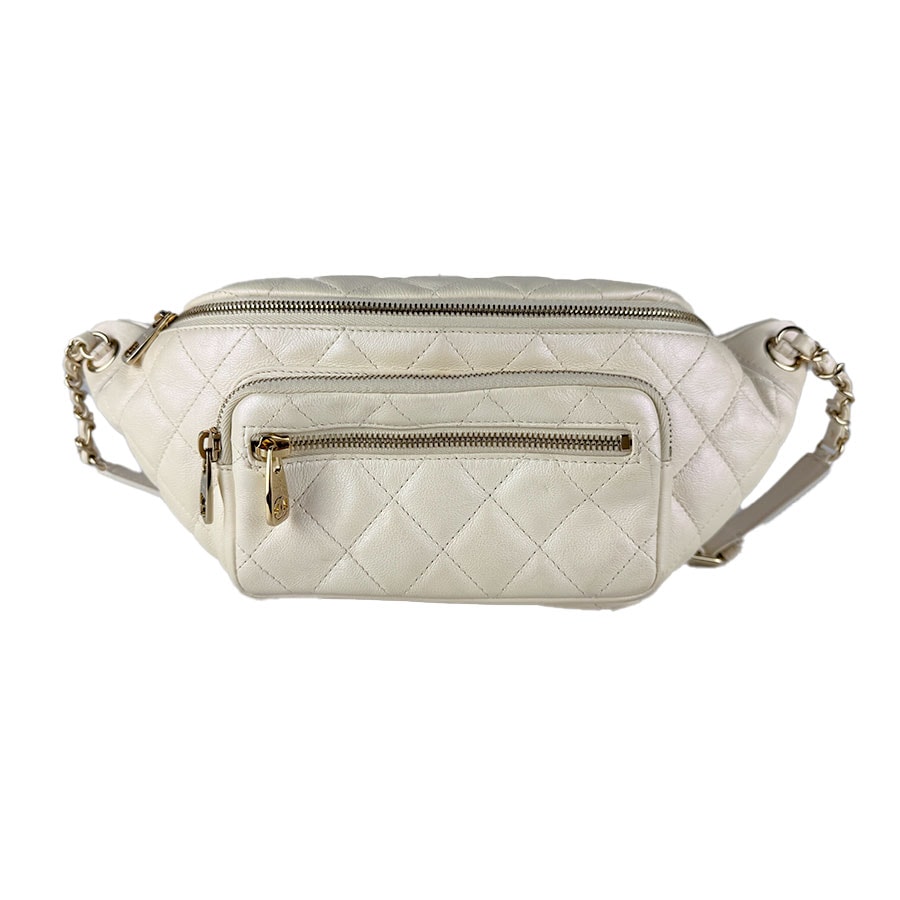 シャネル CHANEL ウエストバッグ ショルダーバッグ レザー アイボリー レディース【中古】 z10754