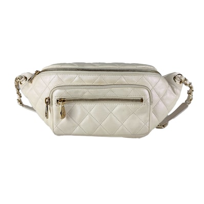 シャネル CHANEL ウエストバッグ ショルダーバッグ レザー アイボリー レディース【中古】 z10754