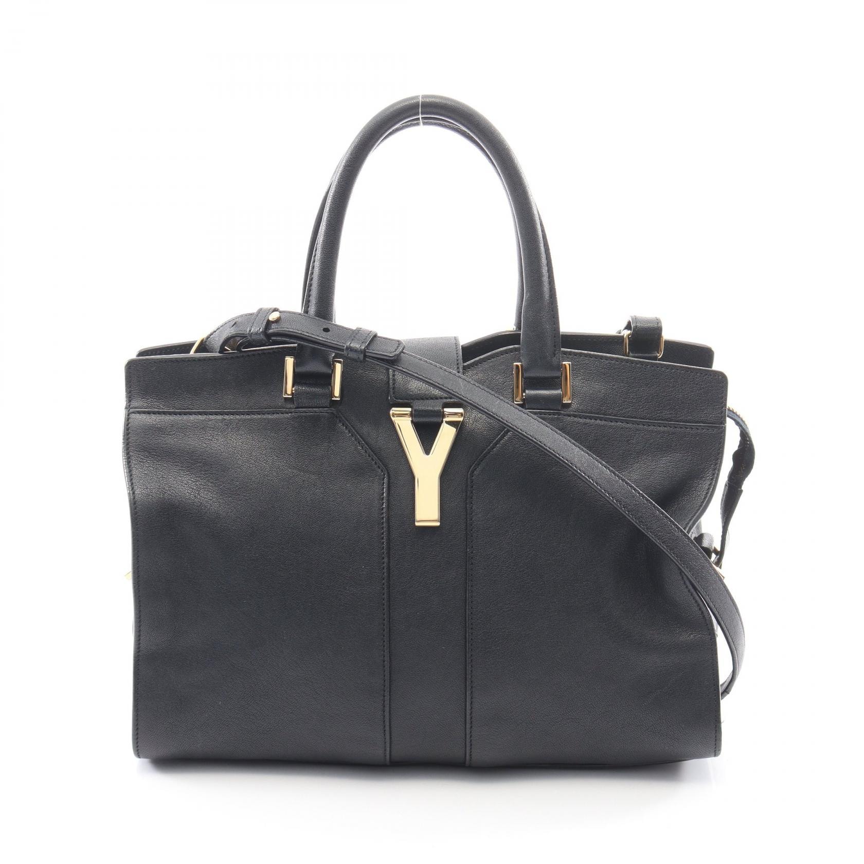 イヴ・サンローラン YVES SAINT LAURENT Yライン カバスバック 2WAY ハンドバッグ バッグ レザー レディース ネイビー系 370699 【中古】