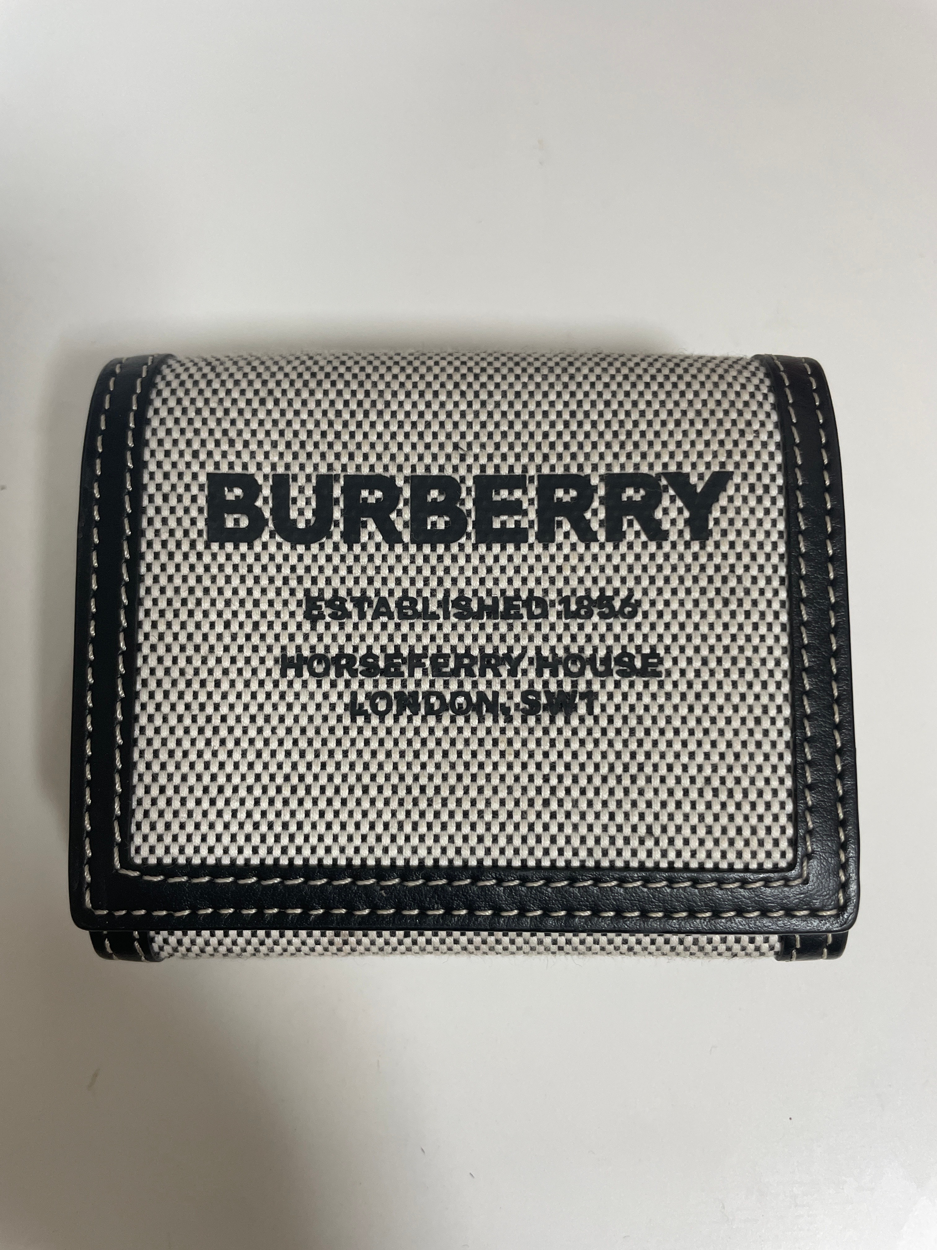 Burberry Horseferry Print Cotton Canvas Folding Wallet "Black/Tan"
