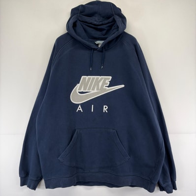 古着 ナイキ NIKE パーカー スウェット プルオーバー ワッペン フーディ AIR 大きいサイズ 2XL ネイビー メンズ