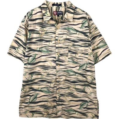 古着 ラルフローレン Ralph Lauren CHAPS チャップス 総柄 魚柄 半袖 オープンカラー コットンシャツ メンズM相当/eaa644889