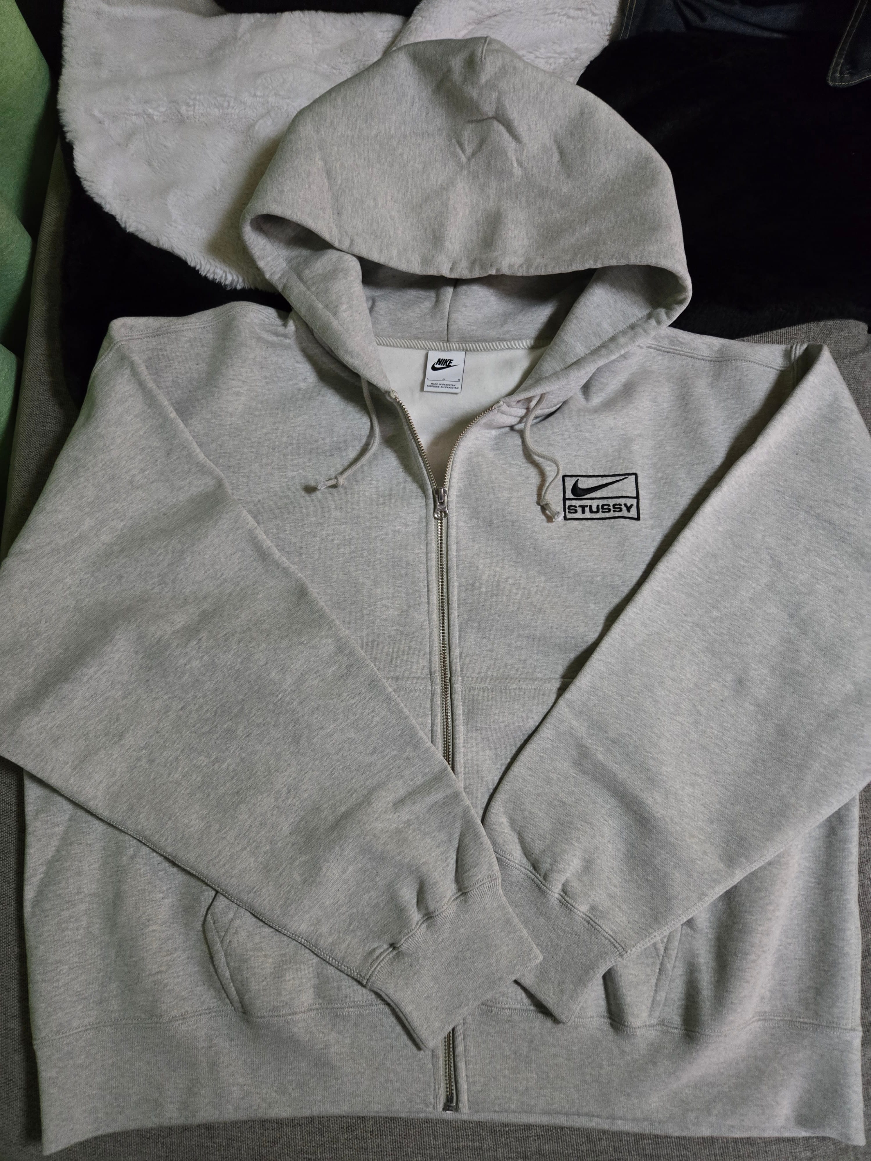 Stussy x Nike Fleece Zip Hoodie "Grey Heather" (US Size) FJ9181-050