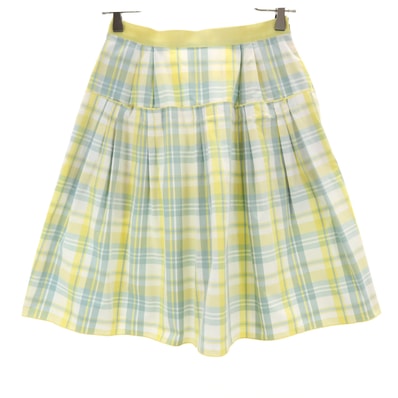 FOXEY NEW YORK フォクシーニューヨーク 日本製 チェック柄 ミディ丈 フレアスカート 38 イエロー