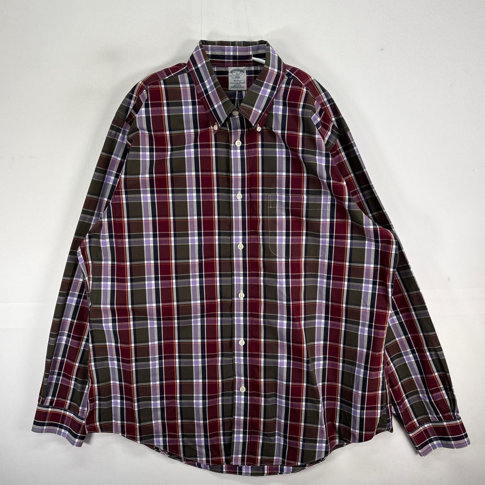古着 ブルックスブラザーズ Brooks Brothers 長袖シャツ チェック 胸ポケ REGENT XL レッド系 マルチカラー メンズ