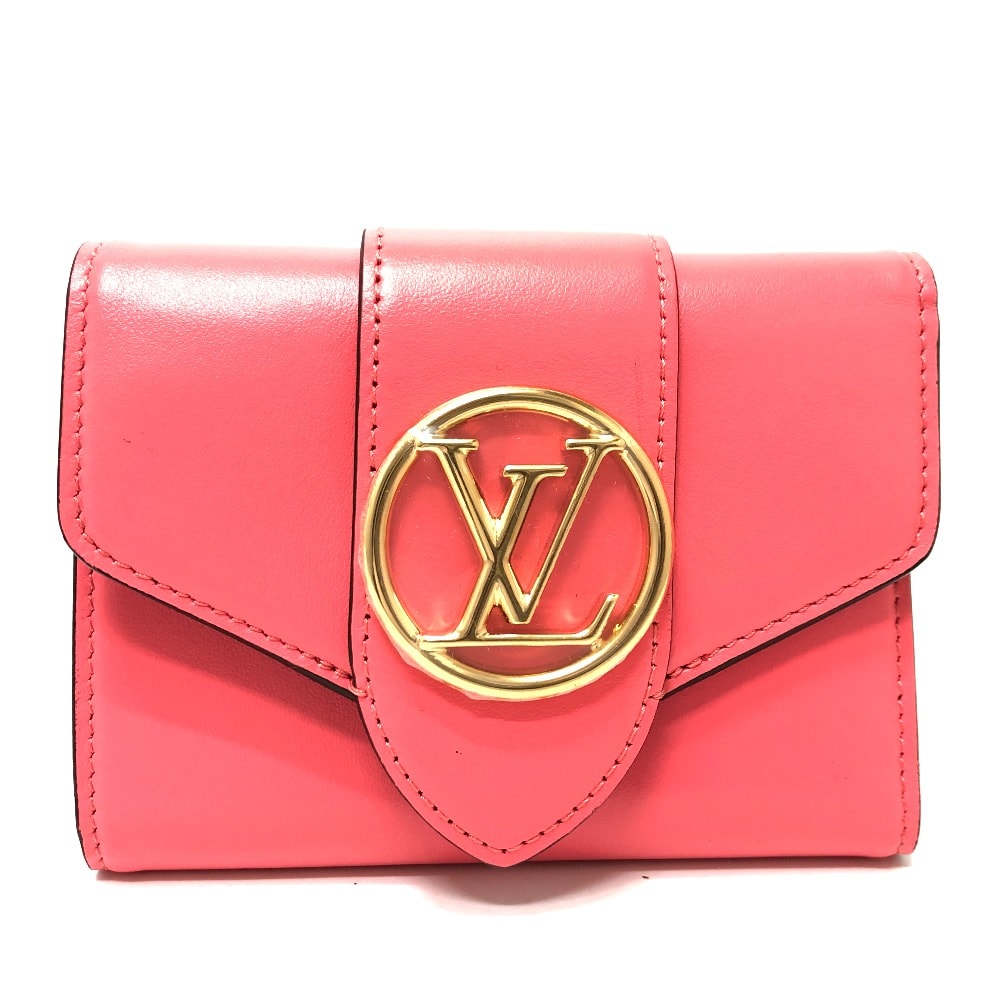 ルイヴィトン LOUIS VUITTON ポルトフォイユ LV ポンヌフ コンパクト M69177 LVサークル ウォレット 3つ折り財布 レザー ダリア ピンク 美品