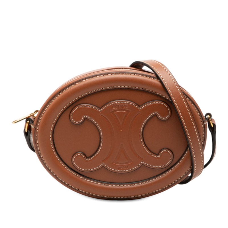 セリーヌ トリオンフ オーバルパース キュイル 斜め掛け ショルダーバッグ ブラウン レザー レディース CELINE 【中古】