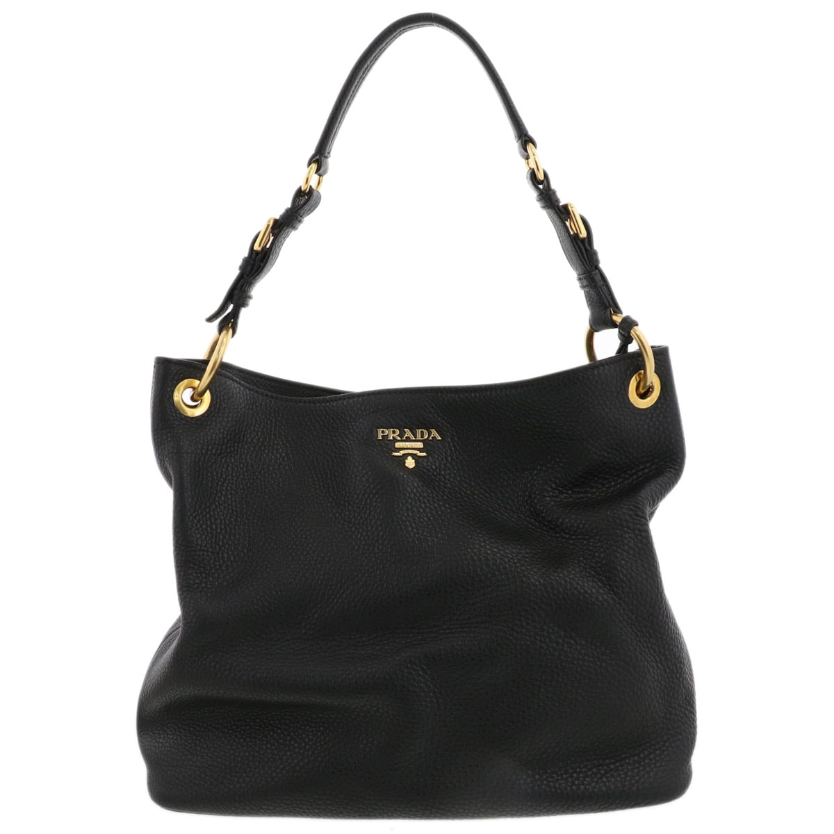PRADA プラダ レザー ショルダーバッグ トートバッグ BR4892 レザー ブラック ゴールド金具 レディース【中古】