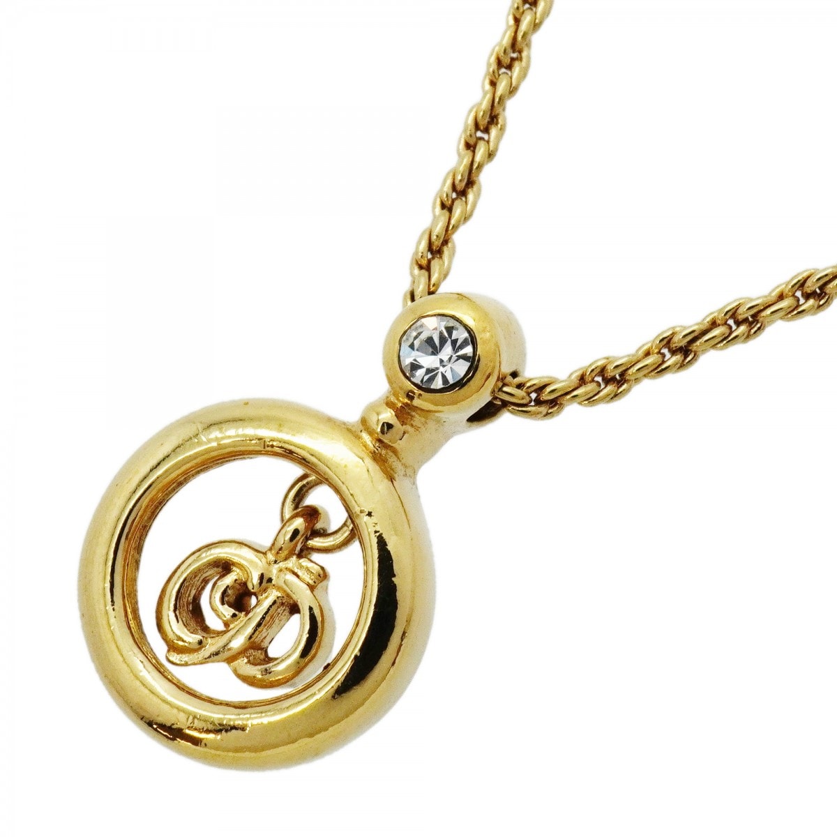 ★SALE【6jcb0696-k】クリスチャンディオール ネックレス CDロゴ GPメッキ ラインストーン ゴールド【中古】レディース