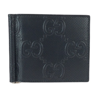 美品 GUCCI グッチ GGエンボス ブラック 黒 シルバー金具 レザー マネークリップ カードケース 600860 【中古】
