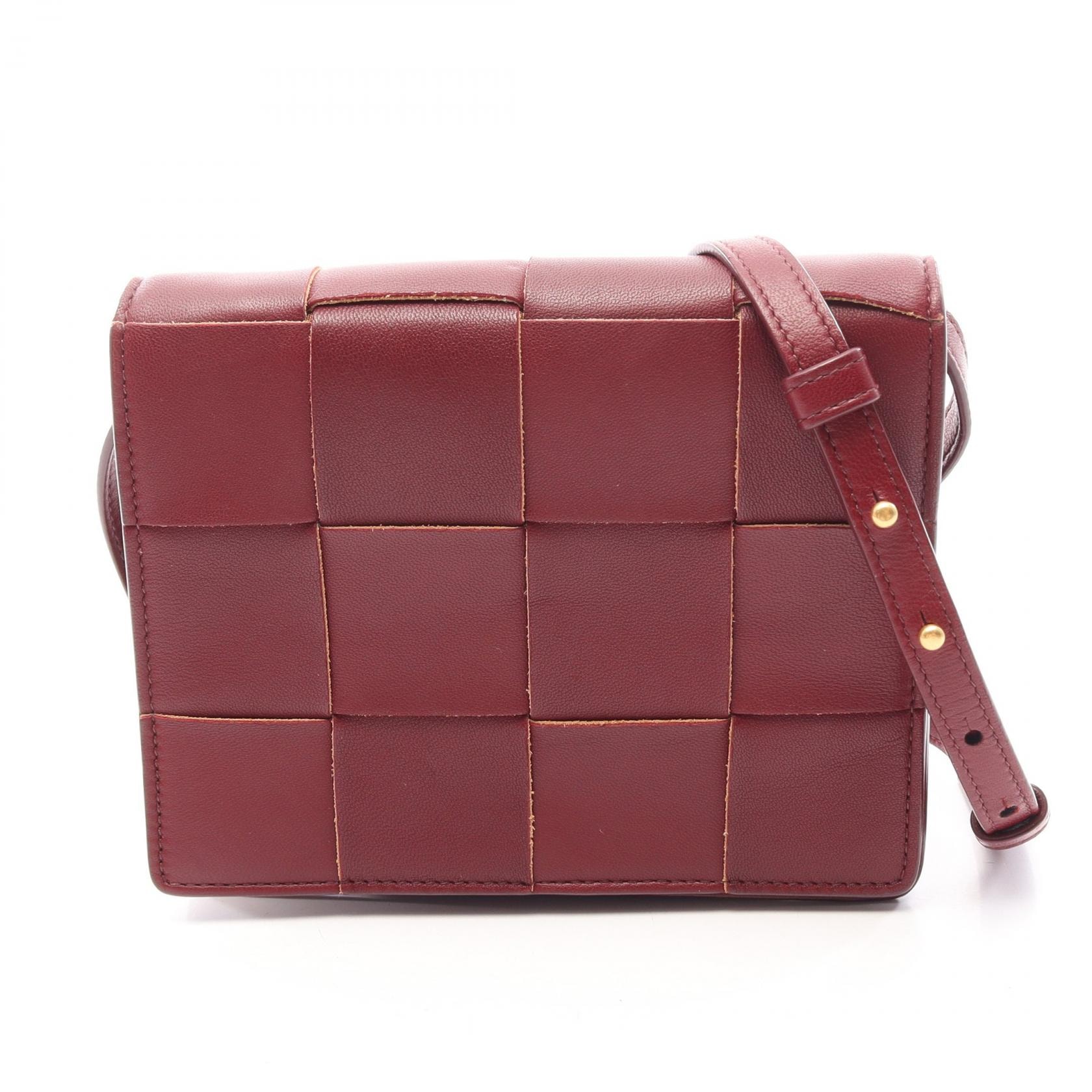 ボッテガヴェネタ BOTTEGA VENETA マキシイントレチャート カセット ミニ ショルダーバッグ バッグ レザー レディース ボルドー系 【中古】