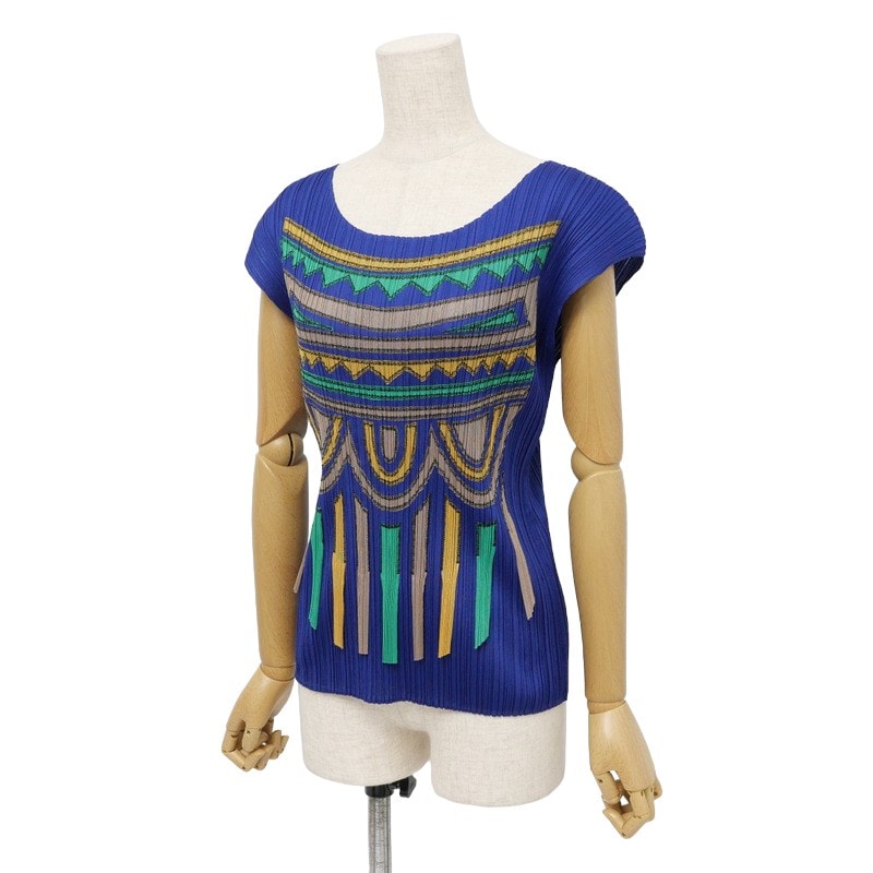 ■美品■PLEATS PLEASE ISSEY MIYAKE プリーツプリーズ イッセイミヤケ カットソー サイズ3 フリンジ ステッチ ブランド古着【中古】20240806/RA0672