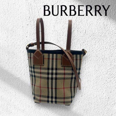 Burberry バーバリー ノバチェック ロンドン ミニ キャンバスxレザー 2WAY ハンドバッグ トートバッグ ブラウン ★美品★