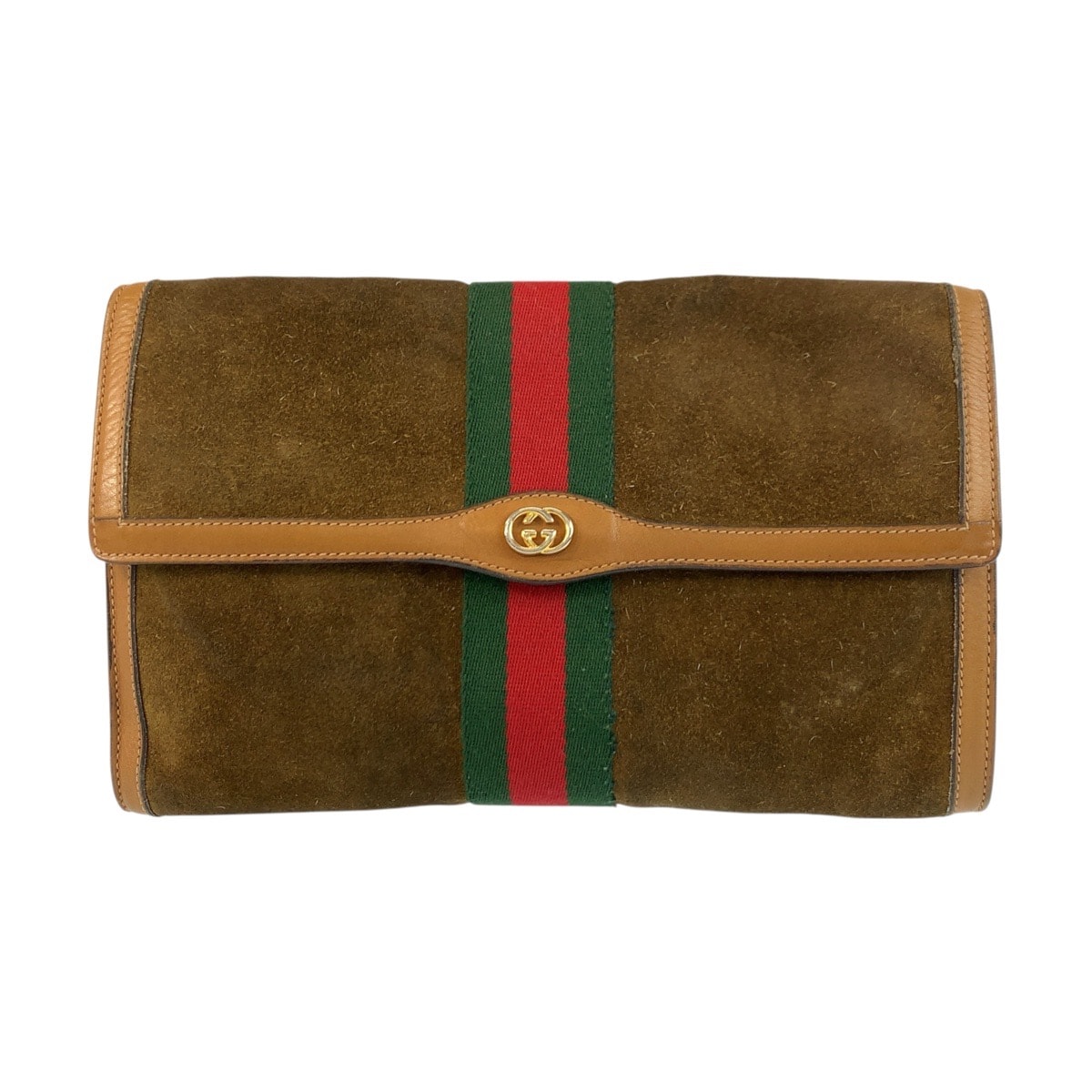 美品 GUCCI グッチ シェリーライン ブラウン ゴールド金具 スウェード レザー/ クラッチバッグ セカンドバッグ 505721 【中古】