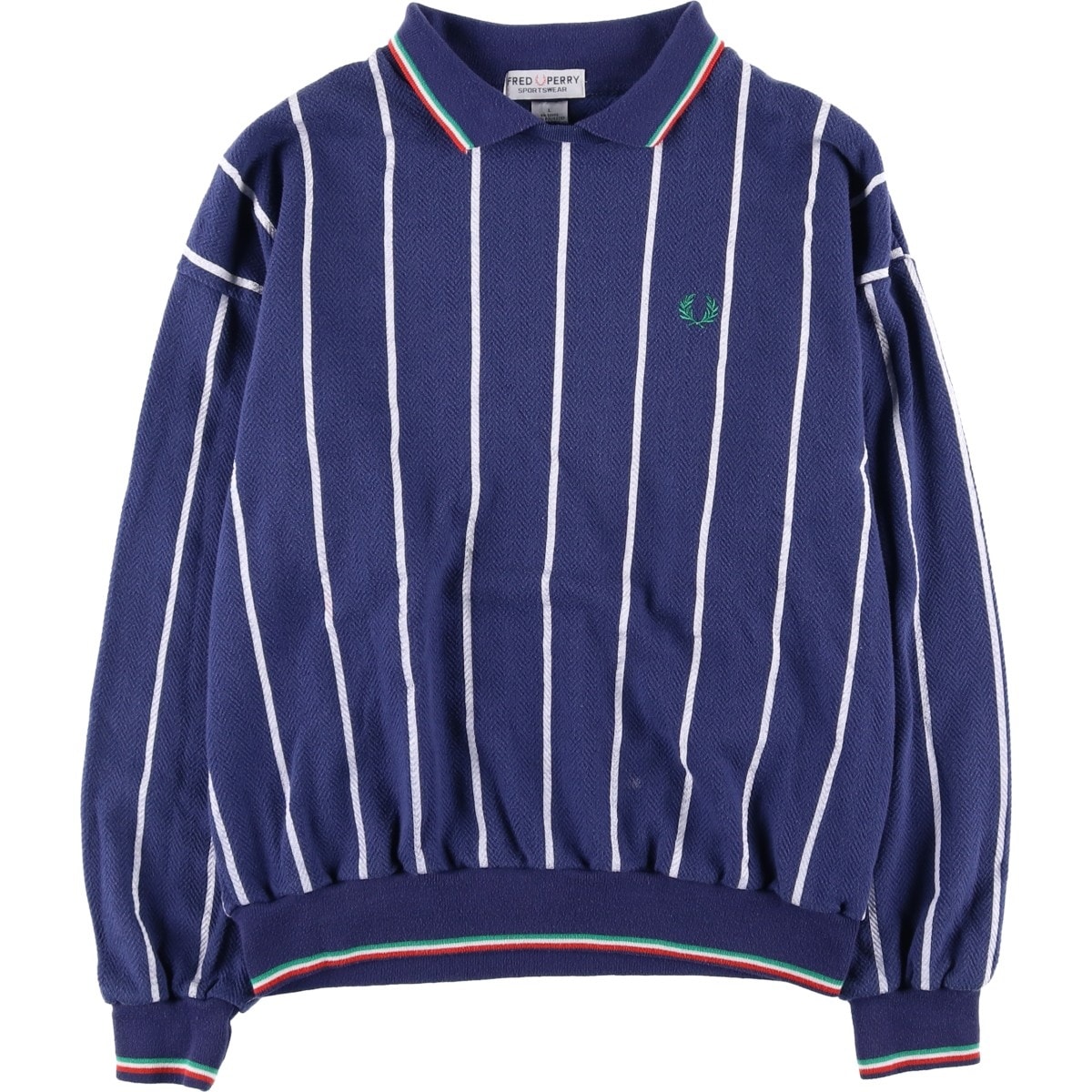 古着 90年代 フレッドペリー FRED PERRY SPORTSWEAR ストライプ柄 ヘリンボーン バックプリント スウェットシャツ トレーナー メンズL相当 ヴィンテージ/eaa628696