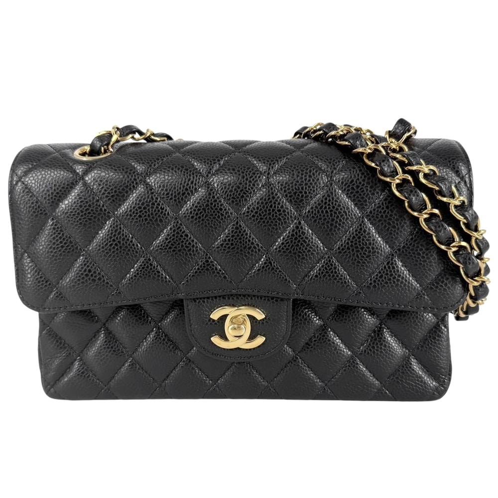 CHANEL シャネル ショルダーバッグ マトラッセ23 ダブルチェーン ダブルフラップ 肩掛け 斜め掛け ココマーク ターンロック  キャビアスキン   ブラック 黒 ゴールド金具 レディース 美品【中古品】