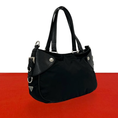 PRADA プラダ 三角ロゴ 金具 ナイロン レザー トートバッグ ブラック
62259