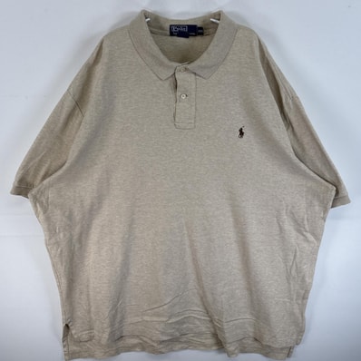 古着 90's/90年代 ポロバイラルフローレン Polo by Ralph Lauren 半袖 ポロシャツ ワンポイント ロゴ 刺繍 大きいサイズ 2ボタン 14041 ベージュ系 無地 メンズ