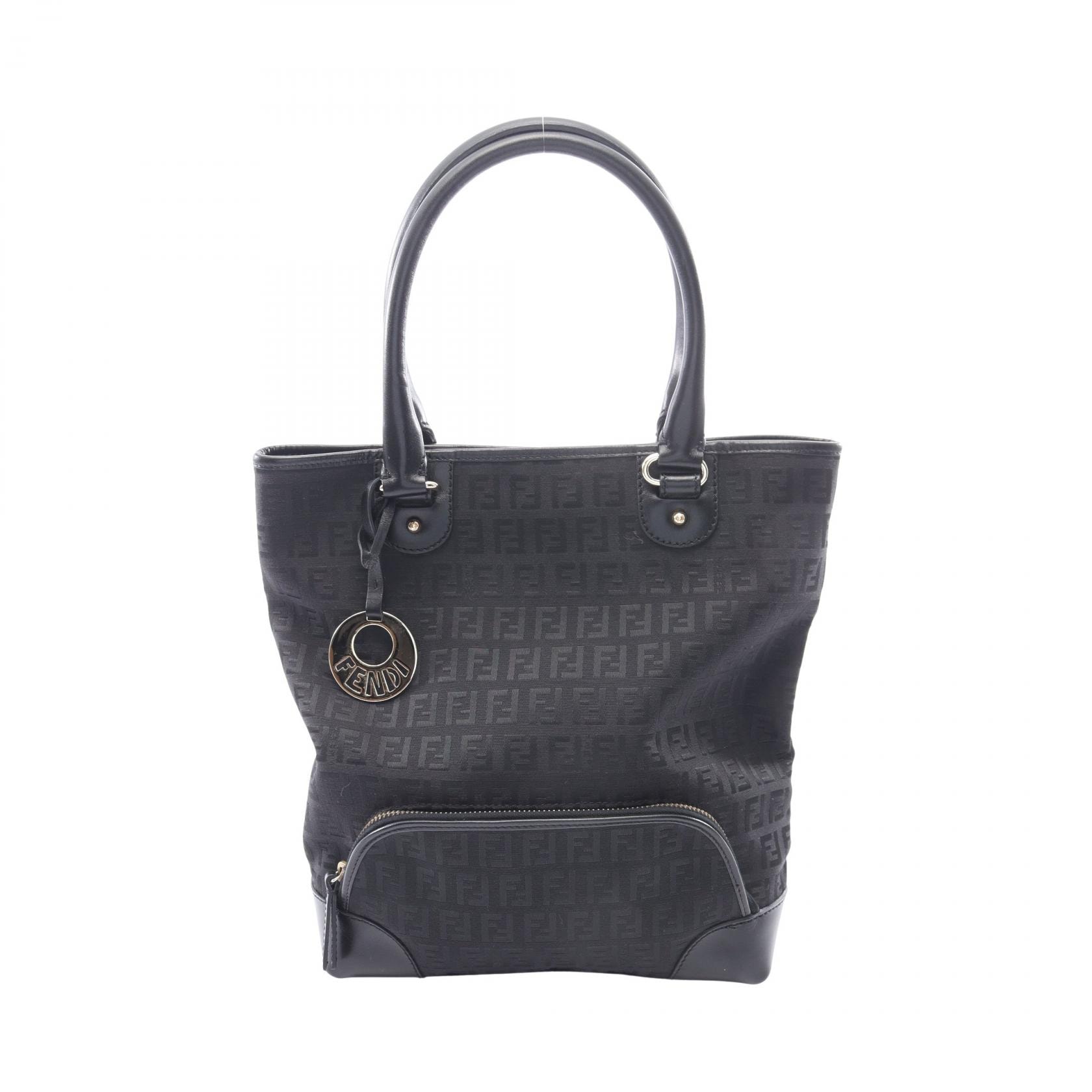 フェンディ FENDI ズッキーノ トートバッグ バッグ キャンバス レザー レディース ブラック系 8BH139 【中古】