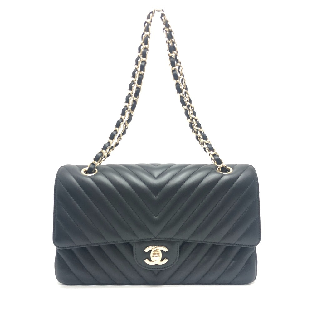 シャネル CHANEL シェブロン Vステッチ マトラッセ25 マトラッセ 25 A01166 Wフラップ チェーンバック ショルダーバック カバン ショルダーバッグ ラムスキン ブラック 未使用