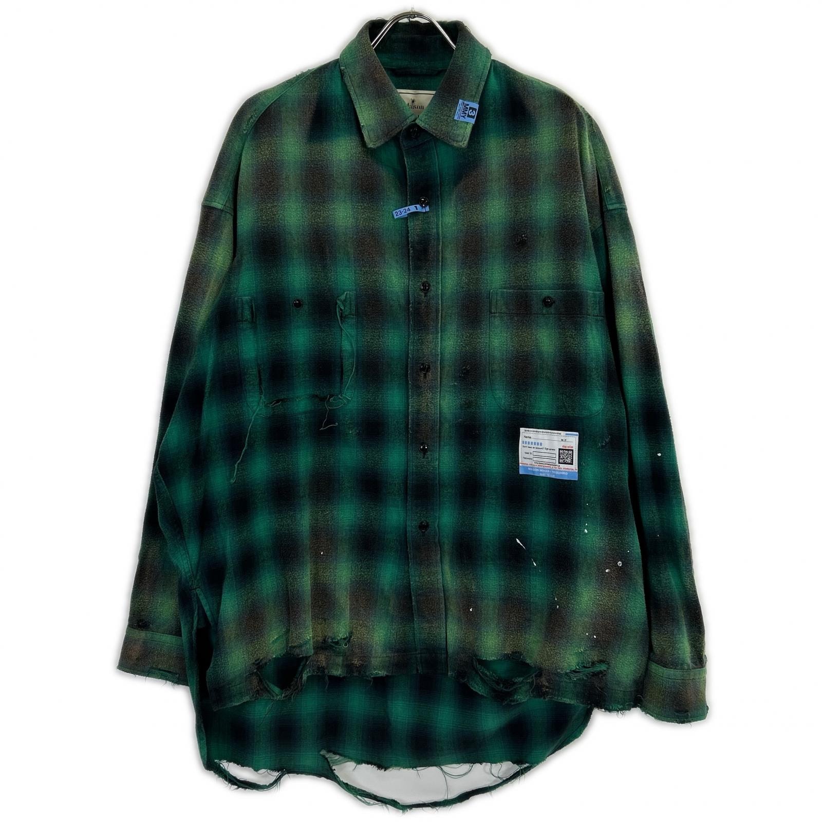 ミハラヤスヒロ A11SH075 グリーン Vintage-Like Check Shirts 48