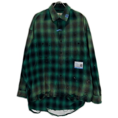 ミハラヤスヒロ A11SH075 グリーン Vintage-Like Check Shirts 48