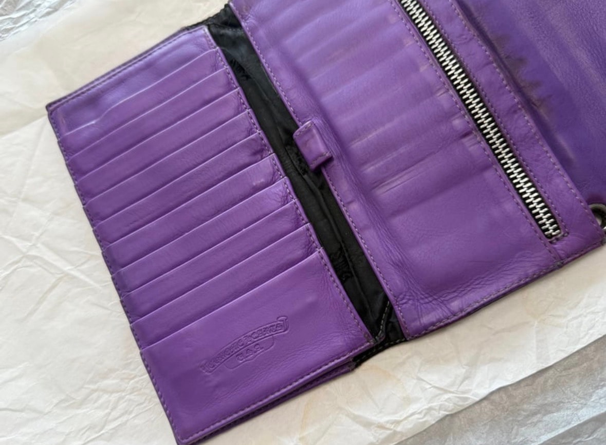 Chrome Hearts Wave Cross Ball Button Novelty Leather Wallet "Navy/Purple"