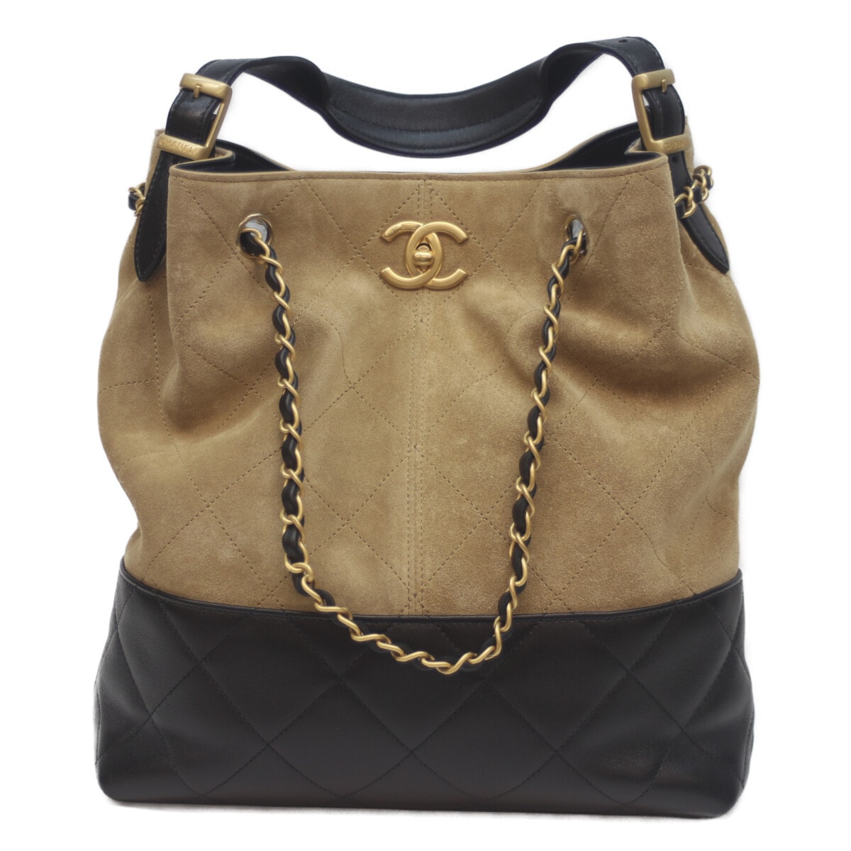 シャネル AS5636 ﾌﾞﾗｯｸ×ﾍﾞｰｼﾞｭ ｽｴｰﾄﾞ×ｶｰﾌｽｷﾝ G金具 ｽﾓｰﾙﾄｰﾄ