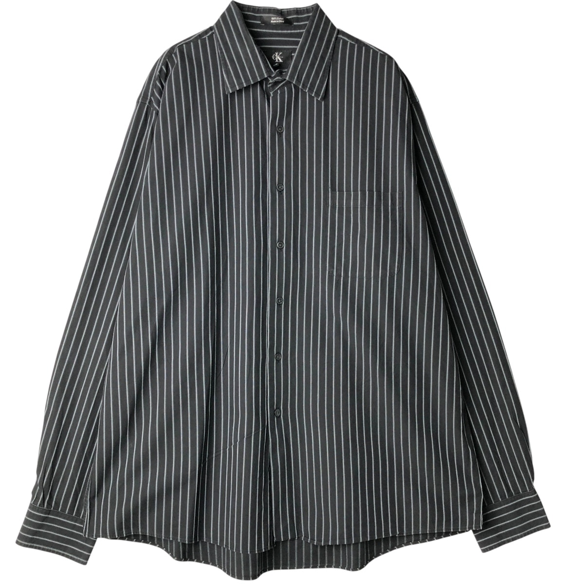 古着 90~00年代 カルバンクライン Calvin klein 長袖 コットンストライプシャツ 中国製 メンズXL相当 ヴィンテージ/eaa609181