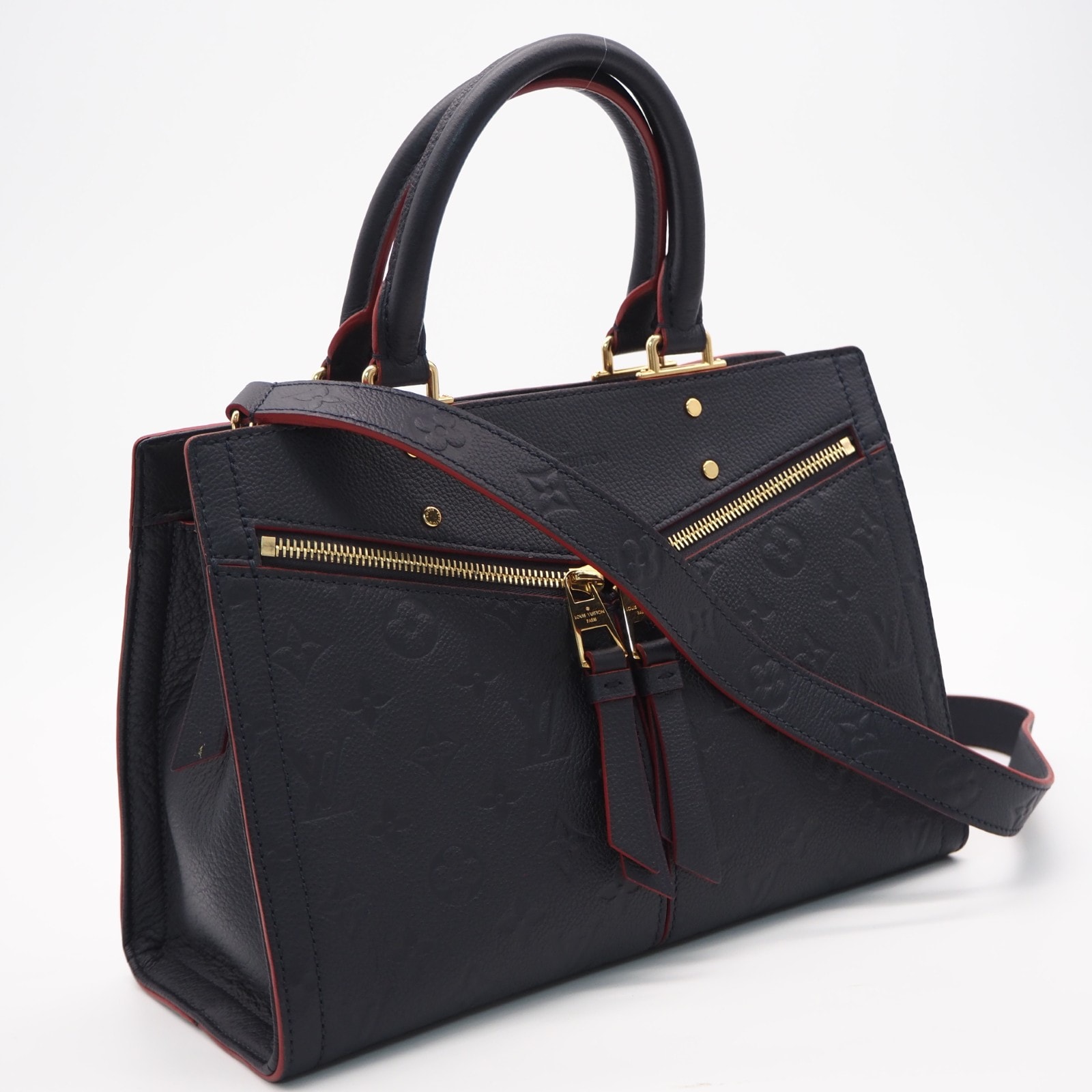 美品 LOUIS VUITTON ルイ・ヴィトン モノグラム アンプラント スリーPM マリーヌルージュ M54195 ハンドバッグ ネイビー レッド カーフレザー レディース
