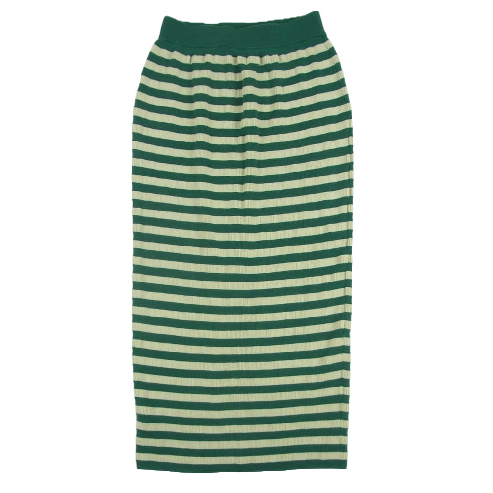 MARNI マルニ スカート ウール ナイロン ボーダー ニット ロング スカート イタリア製 グリーン系 オフホワイト系 36【中古】