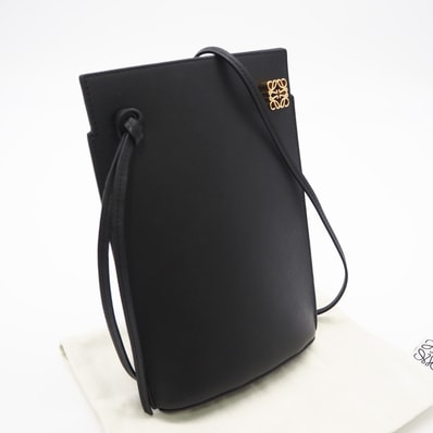 美品 LOEWE ロエベ ダイス ポケット ショルダー ポーチ C630R12X01 ショルダーバッグ ブラック カーフレザー レディース