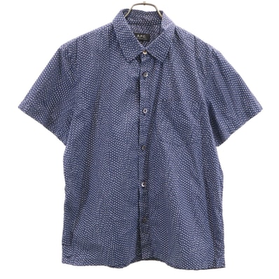 A.P.C. アーペーセー 総柄 半袖 シャツ M ネイビー