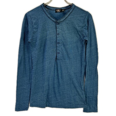 ダブルアールエル ブルー インディゴ ドット柄 ヘンリーネック 長袖 Tシャツ カットソー 2