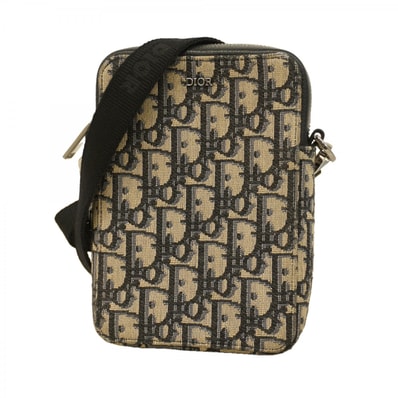 【6dc2790】クリスチャンディオール ショルダーバッグ トロッター キャンバス ブラック ベージュ シルバー金具【中古】メンズ レディース ユニセックス