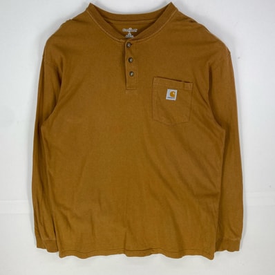 古着 カーハート Carhartt 長袖Tシャツ ヘンリーネック ワンポイント 胸ポケット プルオーバー ロンT L ブラウン系 メンズ