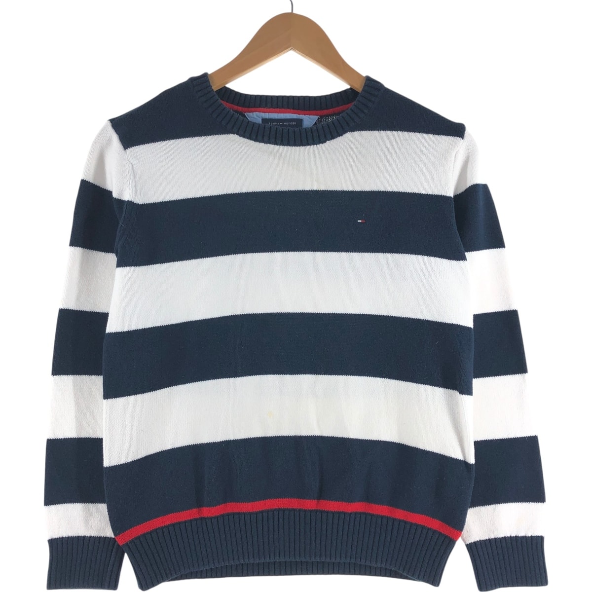 古着 トミーヒルフィガー TOMMY HILFIGER ボーダー柄 コットンニットセーター メンズS相当/eaa521453