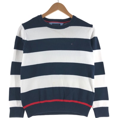 古着 トミーヒルフィガー TOMMY HILFIGER ボーダー柄 コットンニットセーター メンズS相当/eaa521453