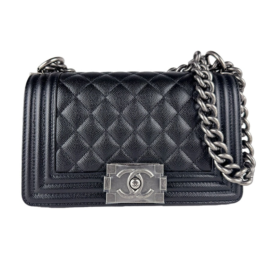シャネル CHANEL ショルダーバッグ ボーイシャネル スモール キャビアスキンレザー ブラック レディース【中古】 z10874