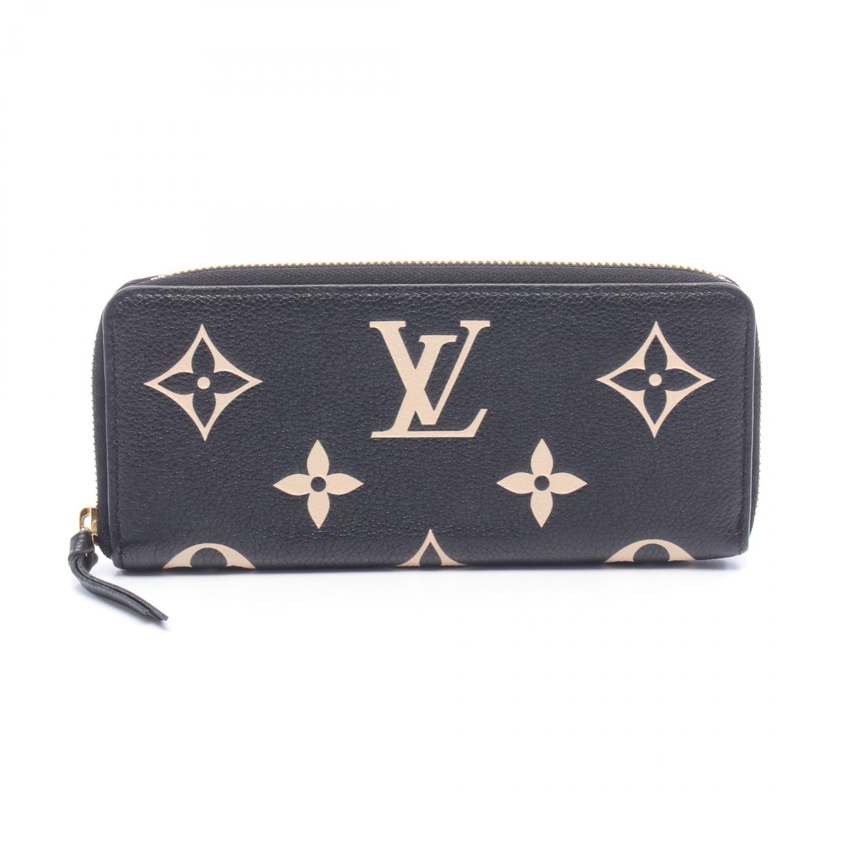 ルイ・ヴィトン LOUIS VUITTON ポルトフォイユ クレマンス モノグラムアンプラント ラウンド長財布 財布 レザー レディース ブラック系 / アイボリー系 M82338 【中古】